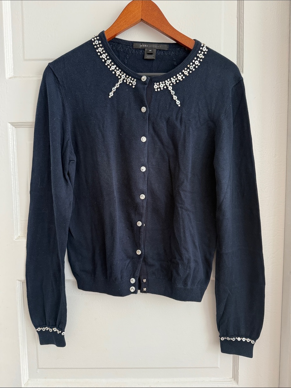 Marc Jacobs Navy Cardigan with Pearl sequin Embellishments
